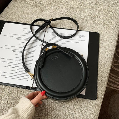 Round Crossbody Bag Women Handbag Tote Shoulder Bag PU Leather