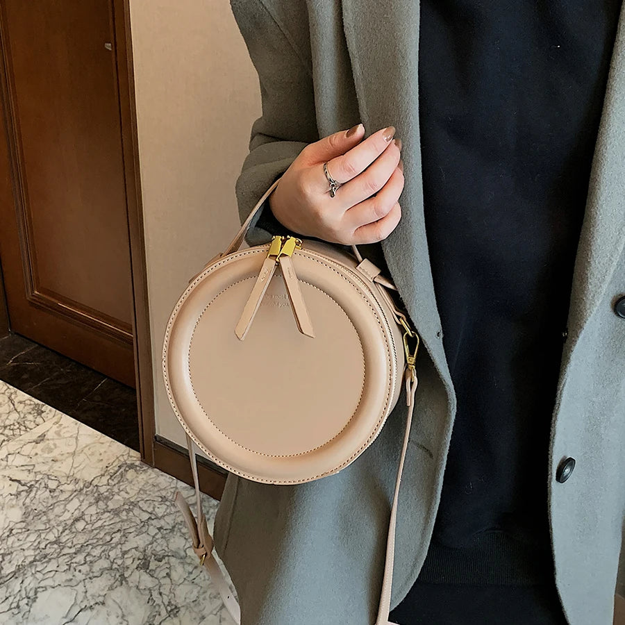Round Crossbody Bag Women Handbag Tote Shoulder Bag PU Leather