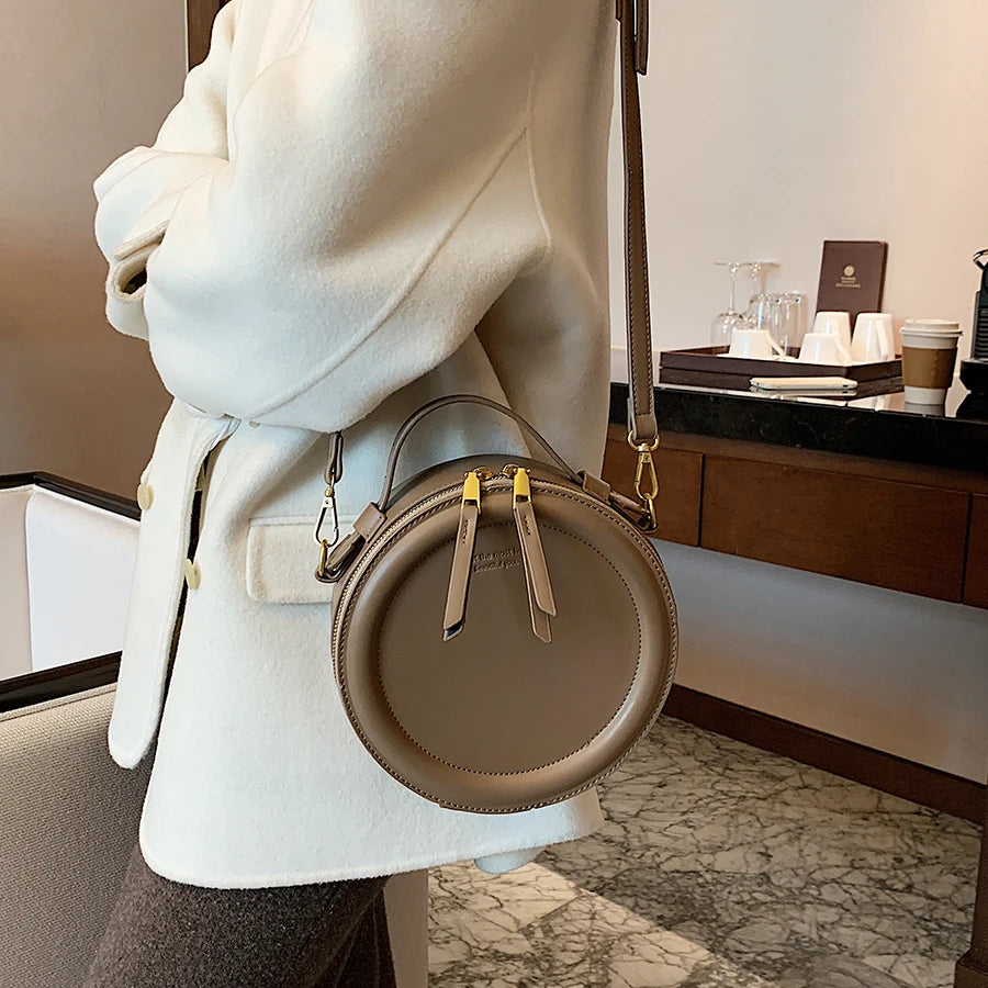Round Crossbody Bag Women Handbag Tote Shoulder Bag PU Leather