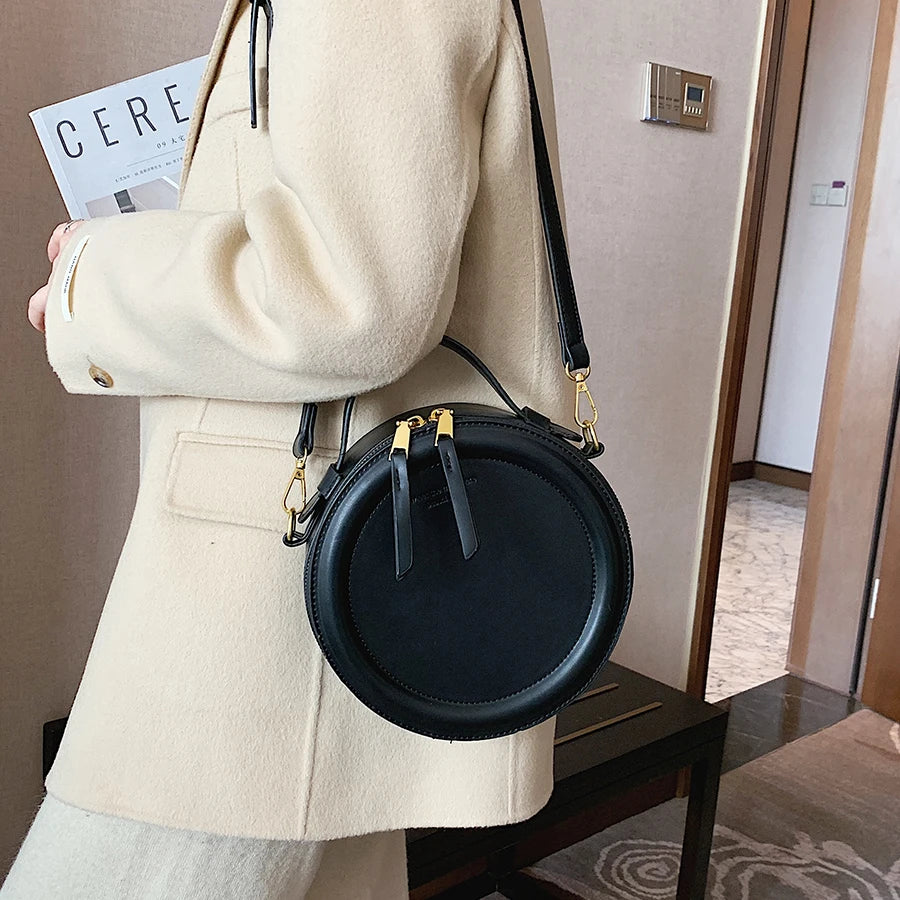 Round Crossbody Bag Women Handbag Tote Shoulder Bag PU Leather