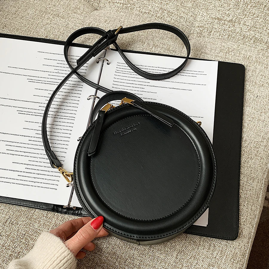 Round Crossbody Bag Women Handbag Tote Shoulder Bag PU Leather