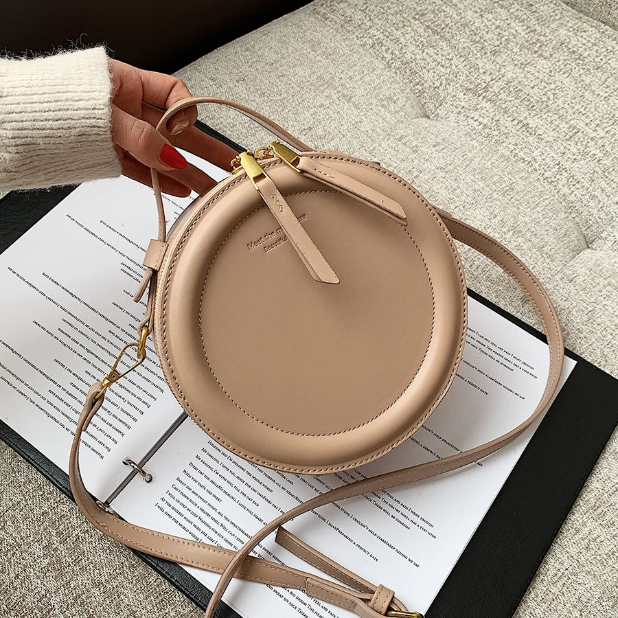 Round Crossbody Bag Women Handbag Tote Shoulder Bag PU Leather