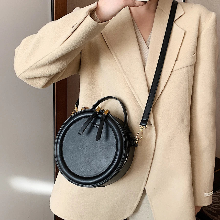 Round Crossbody Bag Women Handbag Tote Shoulder Bag PU Leather