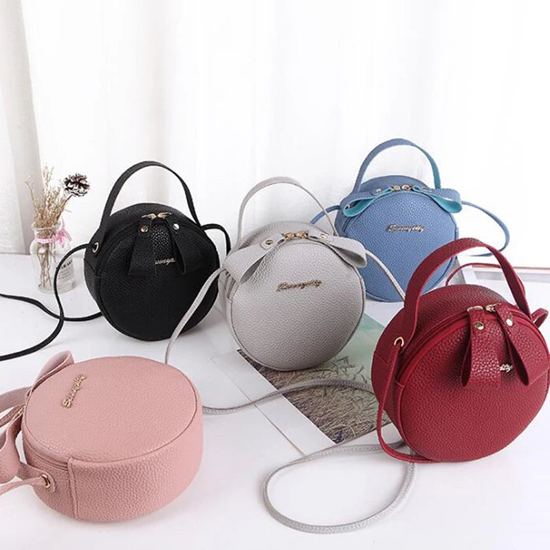 Round Shoulder Bags for Women PU Leather Handbags Small Crossbody Messenger Bag
