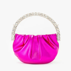 Round Diamond Evening Clutch Bags Metal Handle Rhinestone Purses Bling Handbags