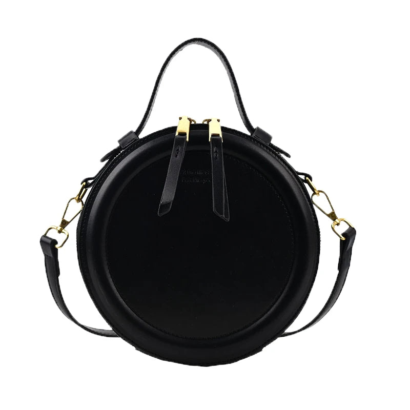 Round Leather Crossbody Bag for Women Retro Clutch Purse