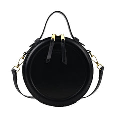 Round Leather Crossbody Bag for Women Retro Clutch Purse