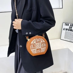 Round Letter Handbag Mini Crossbody Bag for Women Brown Green Shoulder Bag
