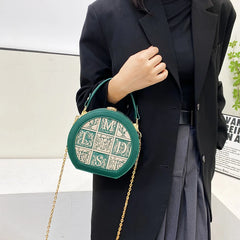 Round Letter Handbag Mini Crossbody Bag for Women Brown Green Shoulder Bag