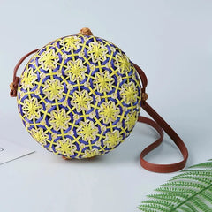 Colorful Round Rattan Bag Girls Shoulder Straw Beach Bag