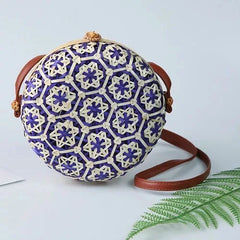 Colorful Round Rattan Bag Girls Shoulder Straw Beach Bag