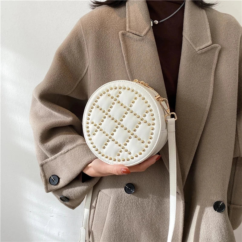 Round Shape Handbag PU Leather Crossbody Bags for Women Shoulder Bag