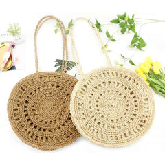 Round Straw Bag Women Farmhouse Style Handbag Ladies Summer Shoulder Bag