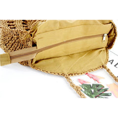 Round Straw Bag Women Farmhouse Style Handbag Ladies Summer Shoulder Bag