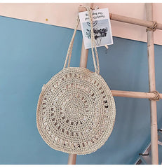 Round Straw Bag Women Farmhouse Style Handbag Ladies Summer Shoulder Bag