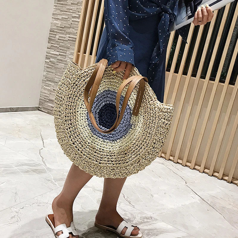 Round Straw Bags Women Shopping Bag Summer Travel Woven Rattan Beach Handbags