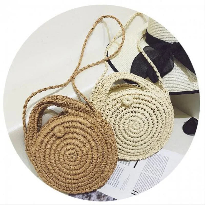 Round Straw Beach Bag Summer Mini Rattan Woven Messenger Bag