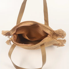 Round Straw Beach Bag Vintage Woven Shoulder Bag Raffia Circle Rattan Bags