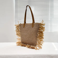 Vintage Round Straw Beach Bag Woven Rattan Bohemian Summer Shoulder Bag