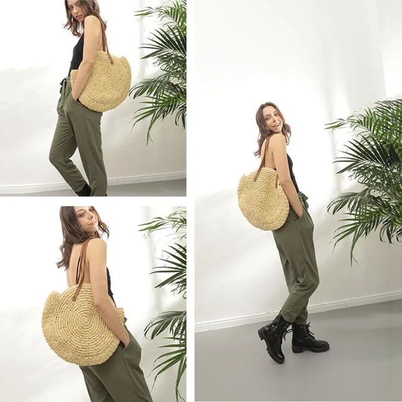 Vintage Straw Beach Bag Woven Rattan Bohemian Summer Vacation Casual Bags