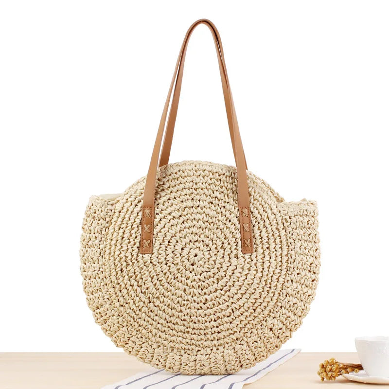 Vintage Straw Beach Bag Woven Rattan Bohemian Summer Vacation Casual Bags