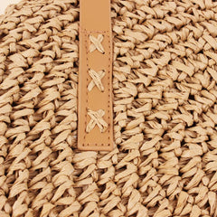 Round Straw Beach Bag Vintage Woven Shoulder Bag Raffia Circle