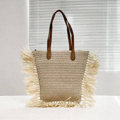Vintage Round Straw Beach Bag Woven Rattan Bohemian Summer Shoulder Bag