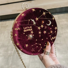 Starry Sky Shoulder Bag Chain Crossbody Embroidered Faux Suede Clutch Handbag