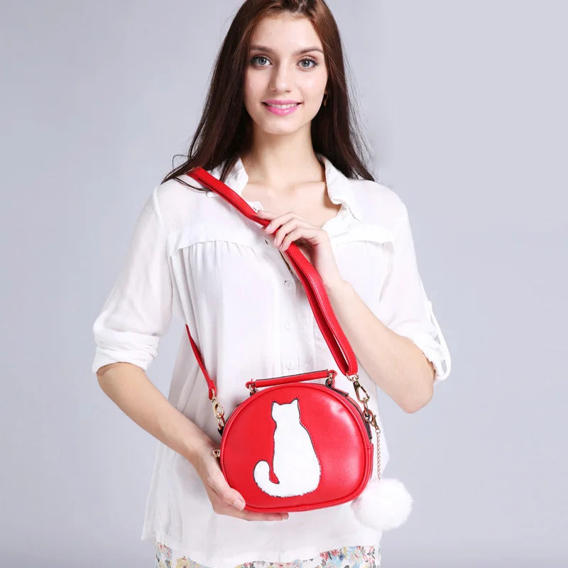 Women Shoulder Bags PU Leather Full Moon Candy Cat