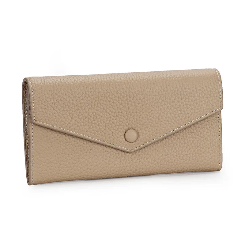 Cowhide Long Wallet Women Large Capacity Envelope Slim Clutch Phone Purse