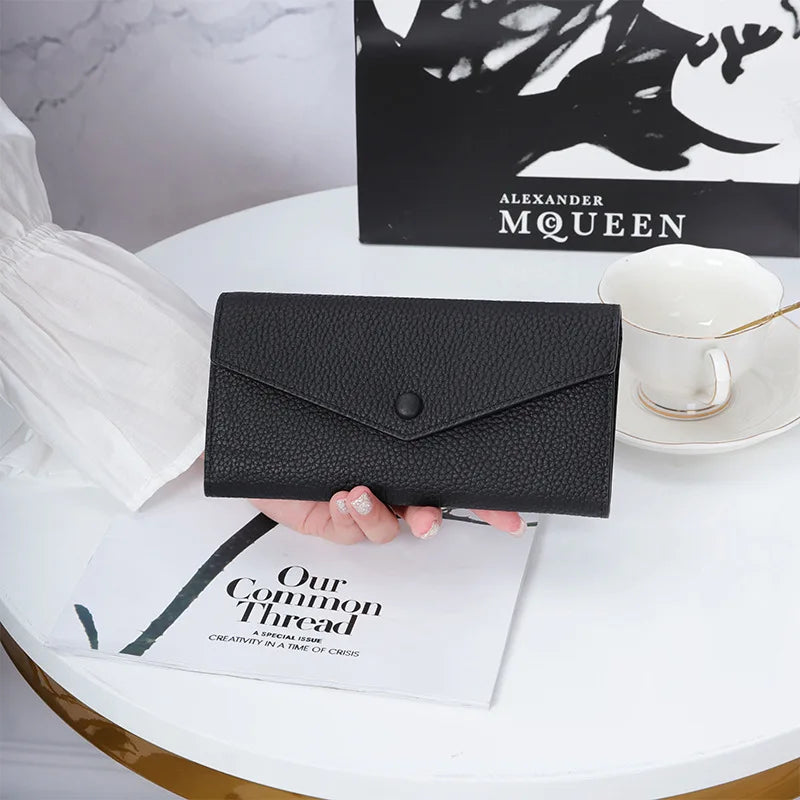 Cowhide Long Wallet Women Large Capacity Envelope Slim Clutch Phone Purse