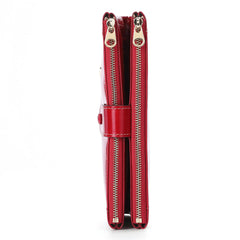 Cow Leather Long Wallet Women RFID Phone Purse Zipper Wallets