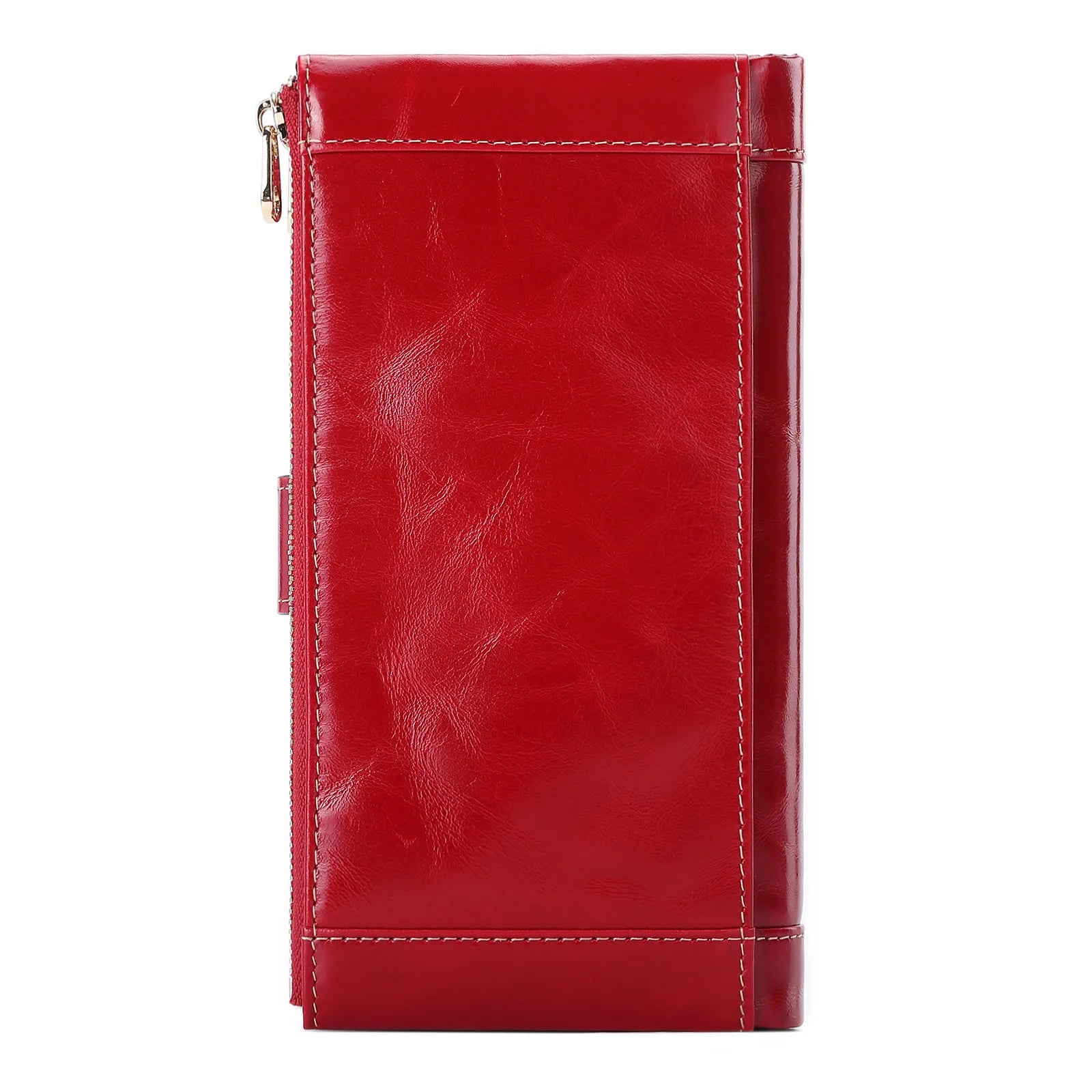 Cow Leather Long Wallet Women RFID Phone Purse Zipper Wallets