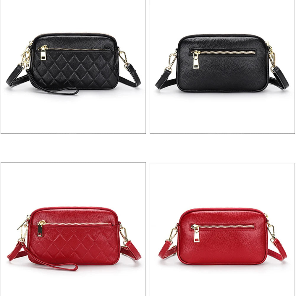 Cow Leather Shoulder Bag Women Long Purse Sling Bag Rhombus Pattern Cowhide