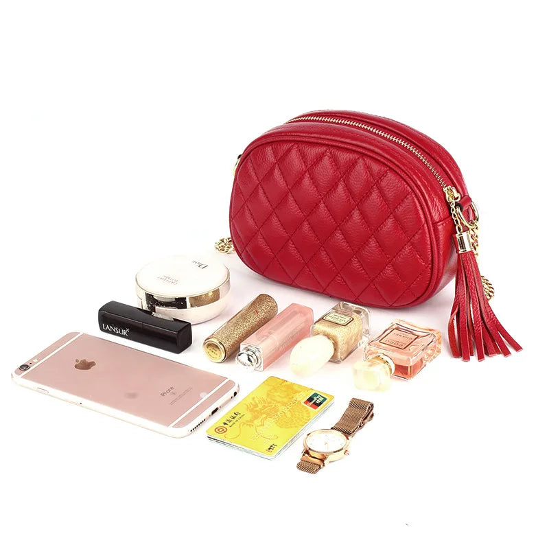 Small Sling Bag Phone Purse Cowhide Tassel Clutch Crossbody