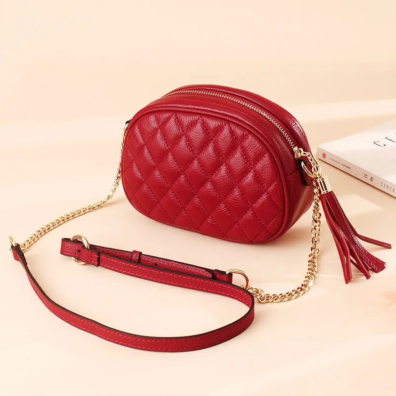 Small Sling Bag Phone Purse Cowhide Tassel Clutch Crossbody