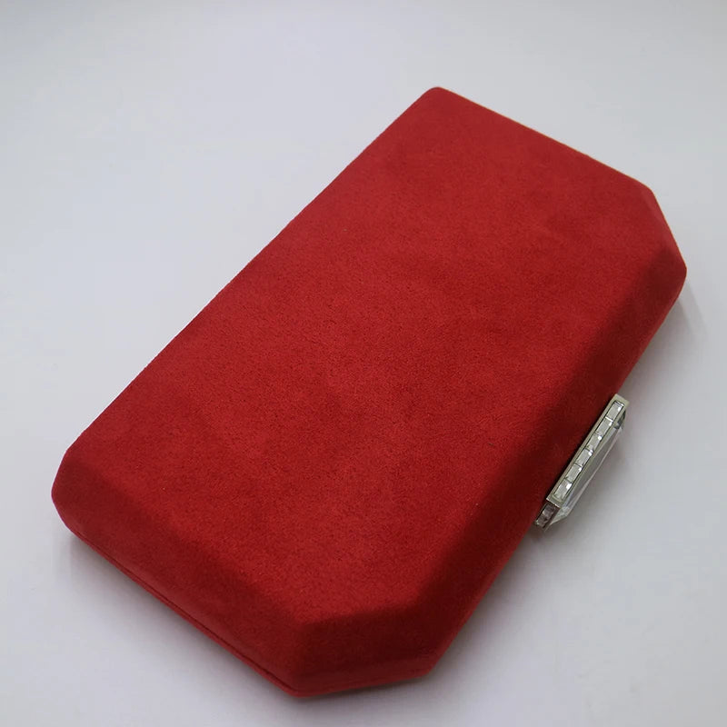 Red Velvet Suede Evening Clutch with Shoulder Chain