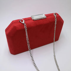 Red Velvet Suede Evening Clutch with Shoulder Chain