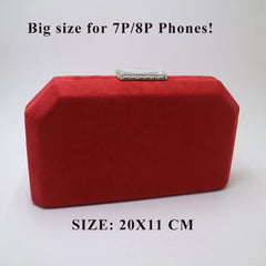 Red Velvet Suede Evening Clutch with Shoulder Chain