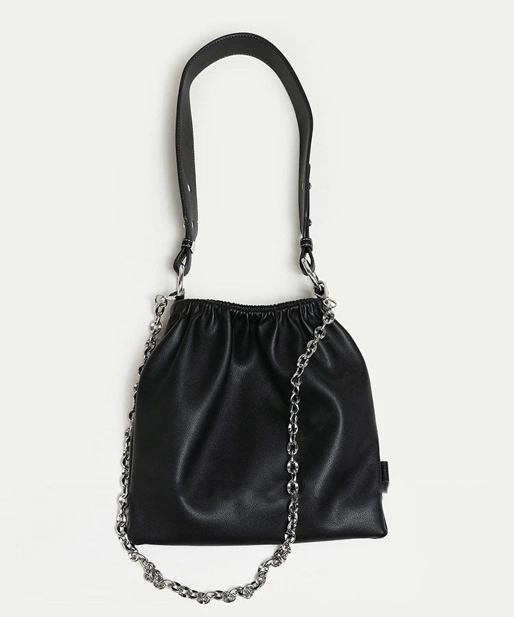 Ruched Shoulder Bag Chain Handbags Soft PU Leather Crossbody Totes