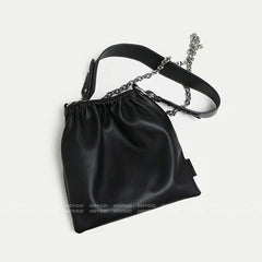 Ruched Shoulder Bag Chain Handbags Soft PU Leather Crossbody Totes