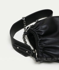 Ruched Shoulder Bag Chain Handbags Soft PU Leather Crossbody Totes