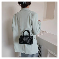 Ruched Woven Rope Handle Bag Cloud Shoulder Messenger PU Leather Handbag