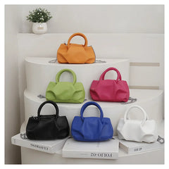 Ruched Woven Rope Handle Bag Cloud Shoulder Messenger PU Leather Handbag