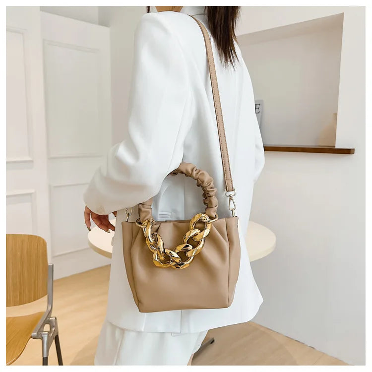 Ruched Handle Bags Summer PU Leather Shoulder Bag Ladies Handbag