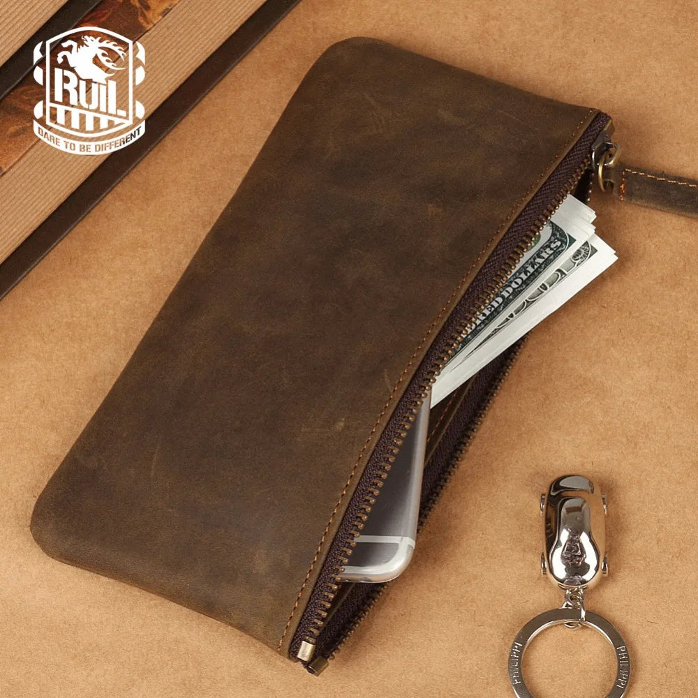 Men's Wallet Retro Oil Leather Crazy Horse Leather Handbag Coin Dollar Purse