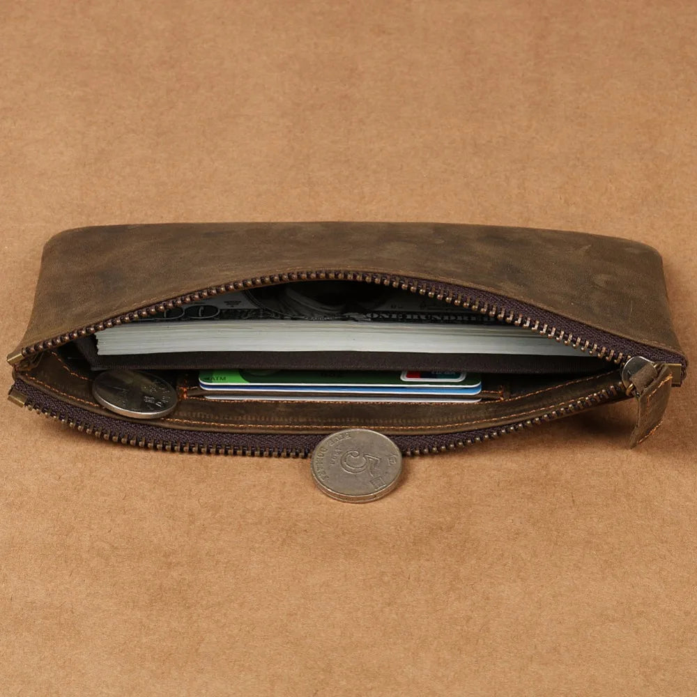 Men's Wallet Retro Oil Leather Crazy Horse Leather Handbag Coin Dollar Purse