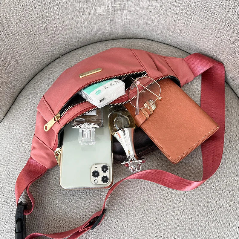 Womens Sports Mobile Phone Chest Crossbody Sling Waterproof Nylon Bag