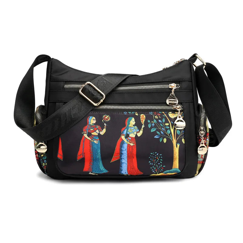 Vintage Floral Crossbody Bag Waterproof Nylon Messenger Bag