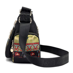 Vintage Floral Crossbody Bag Waterproof Nylon Messenger Bag